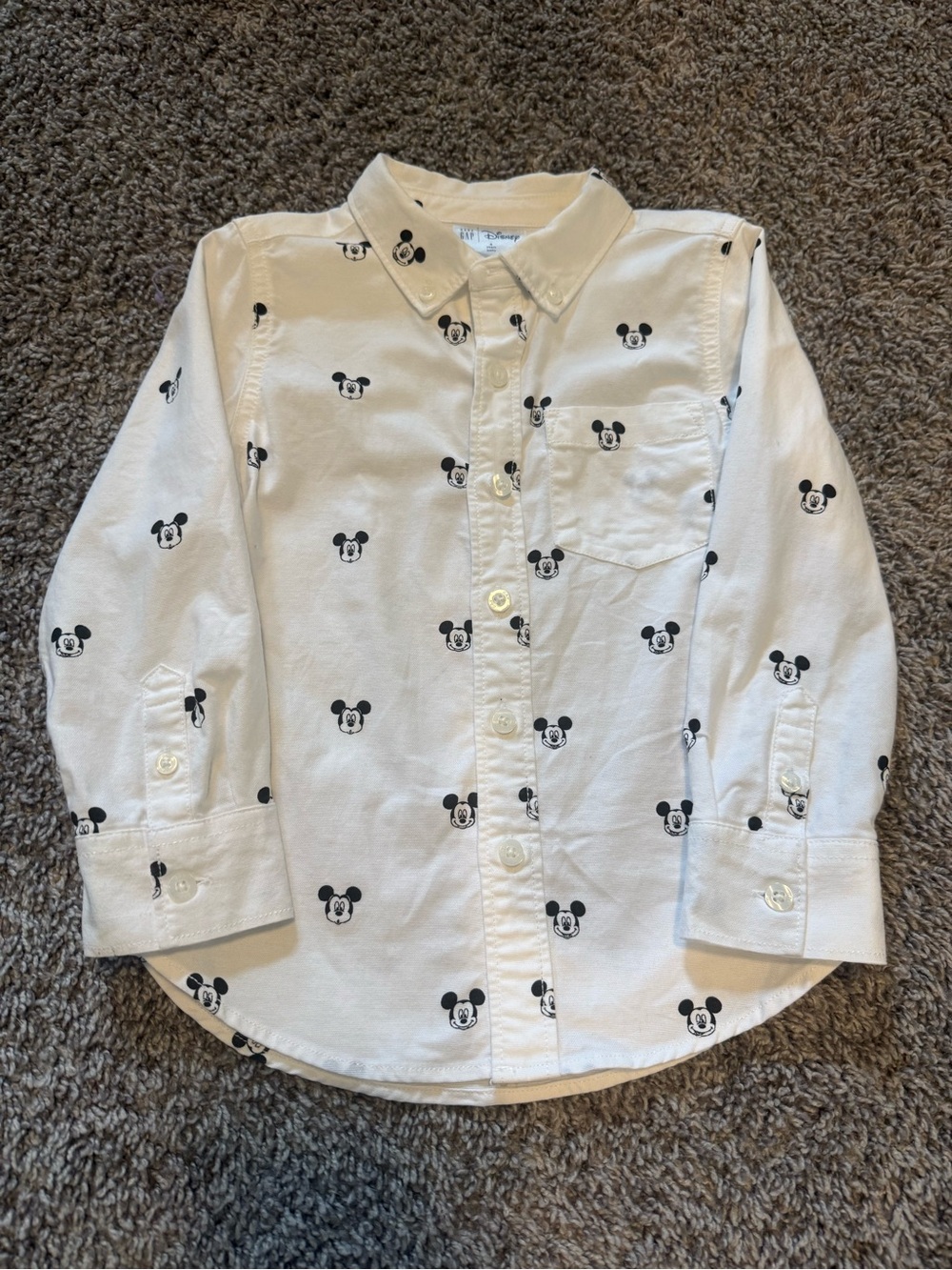 GAP White Button-Down Shirt with Black Mickey Head Print